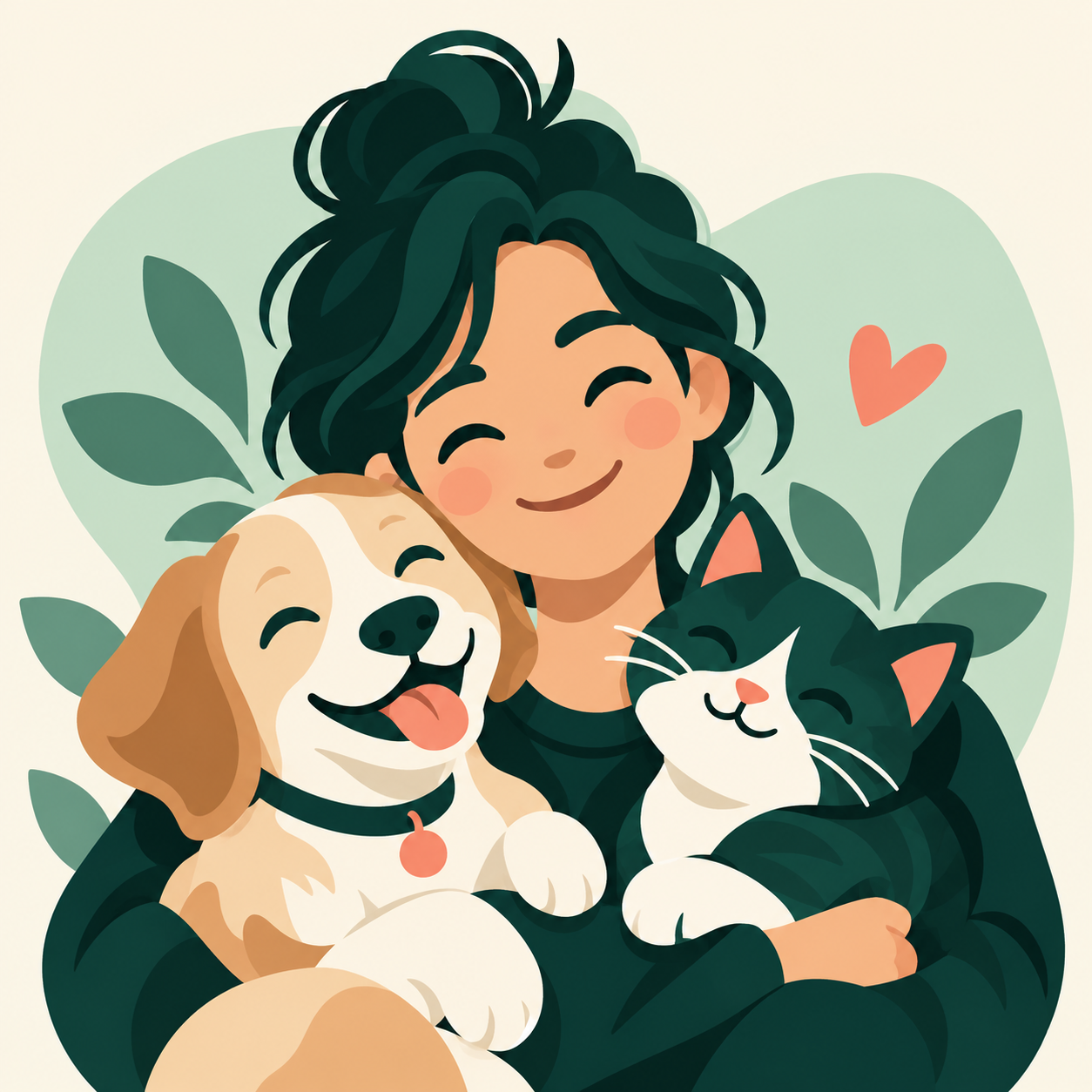 Illustration einer Sitterin mit Hund und Katze